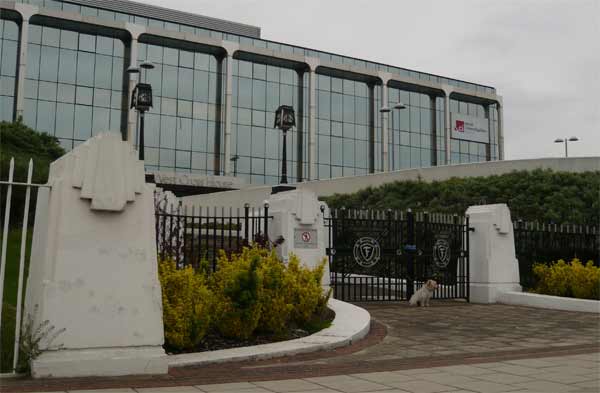 Firestone factory main gates with Sky TV